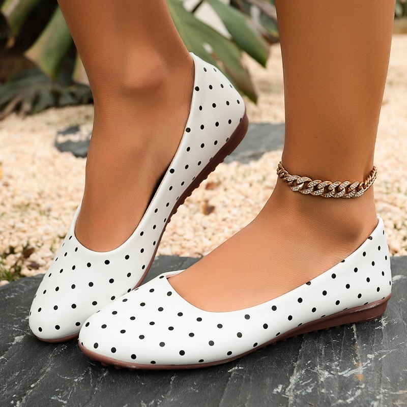 Women Shoes For Walking - Zapatos Planos Blancos con Puntos para