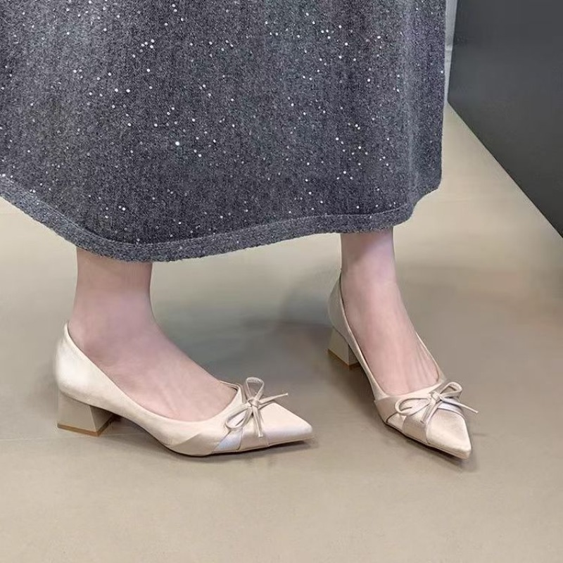 Women'S Heels - Zapatos individuales Retro de longitud media,