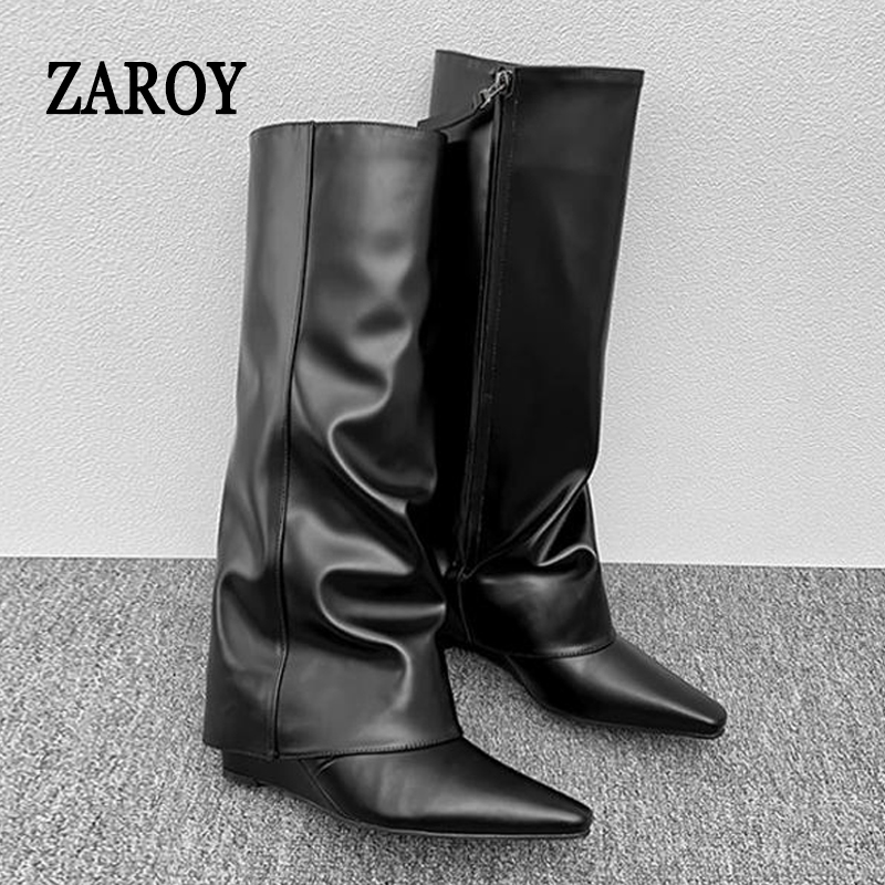 High Knee Heel Boots - Botas Altas Negras de Cuero PU