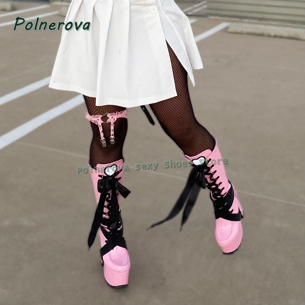Women Shoes Size Chart - Botas altas de plataforma rosas para
