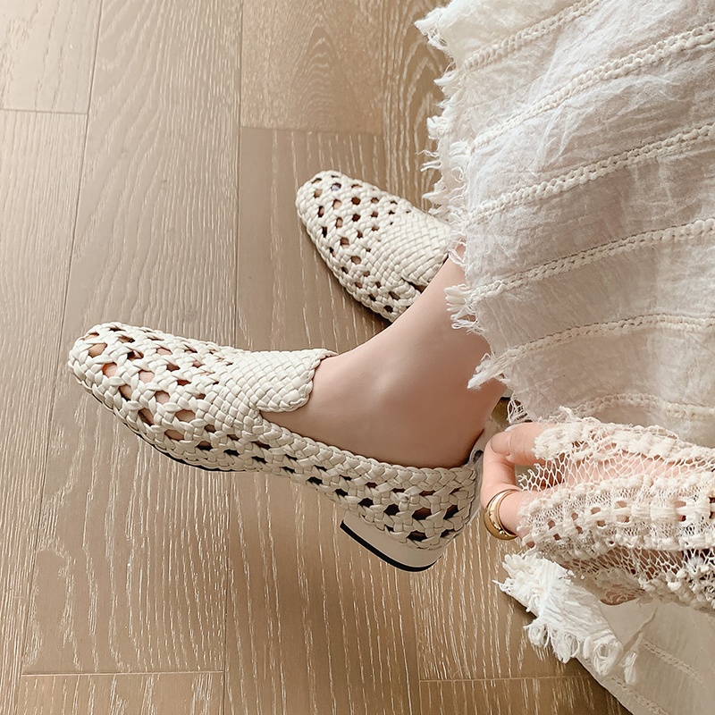 Women'S Heels - Sandalias de Cuero Genuino Trenzadas de