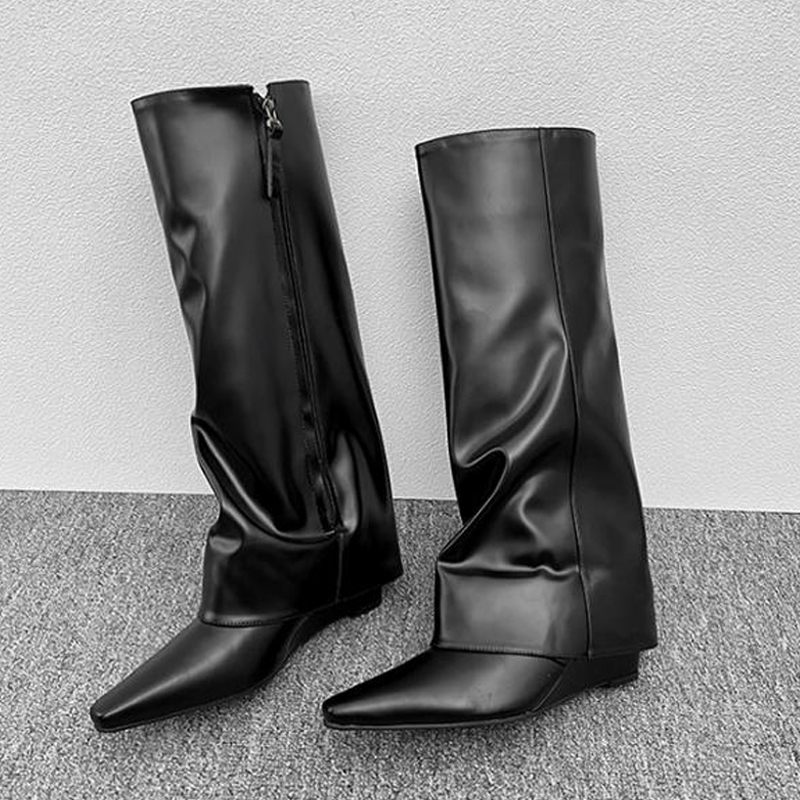 Botas Altas Negras de Cuero PU - High Knee Heel Boots reseña y precio