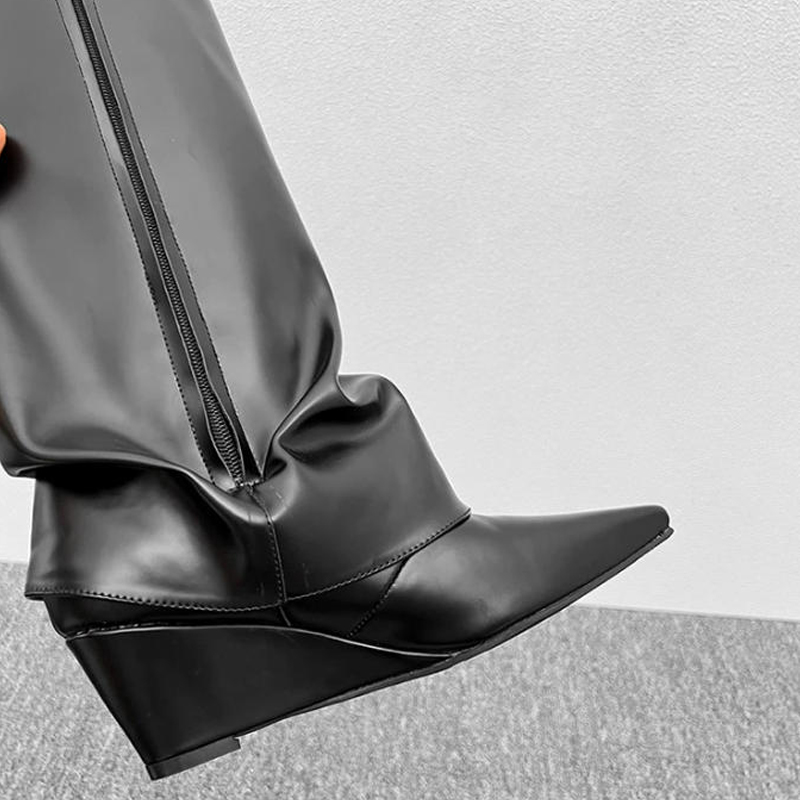 Botas Altas Negras de Cuero PU - High Knee Heel Boots reseña y precio